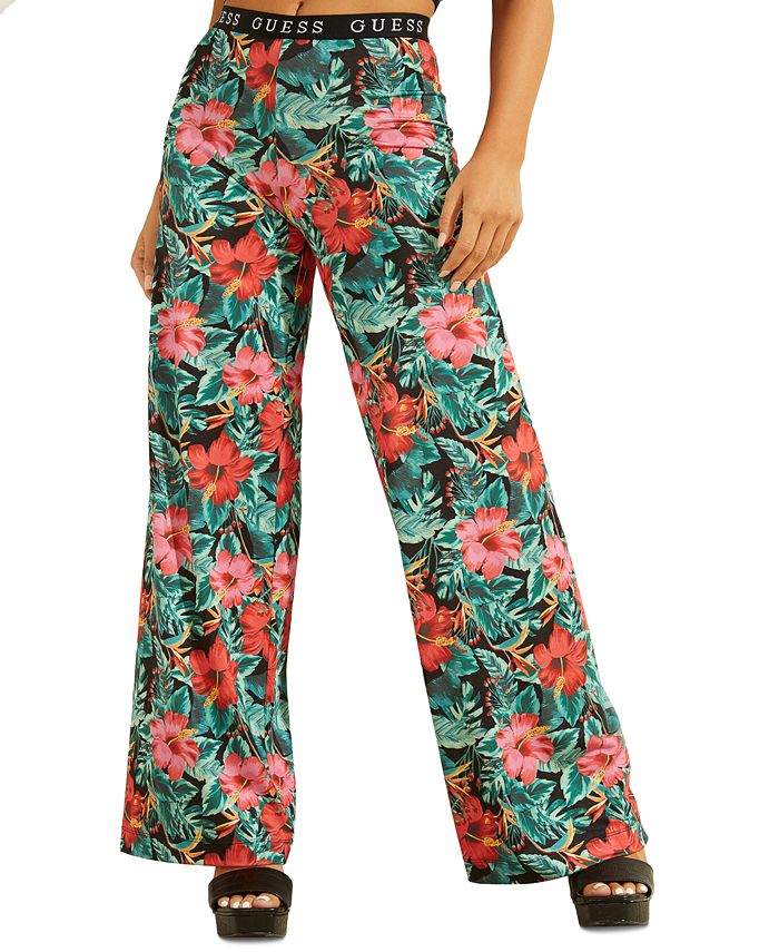 GUESS Floral-Print Wide-Leg Pants - Macy's
