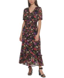 Belted Flounce-Hem Maxi Dress