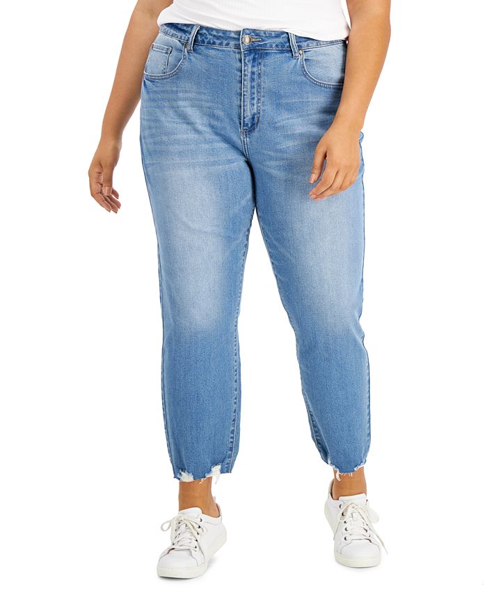 Gogo Jeans Trendy Plus Size Frayed Mom Jeans - Macy's