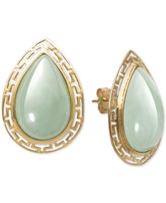 Macy's - Dyed Jade Greek Key Frame Stud Earrings in 14k Gold