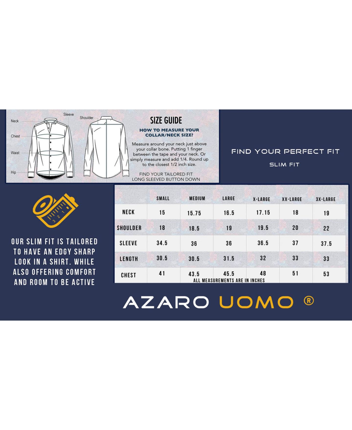 Мужская рубашка Azaro Uomo Slim Fit Business Nautical Button Down Dress Shirt — фото 5