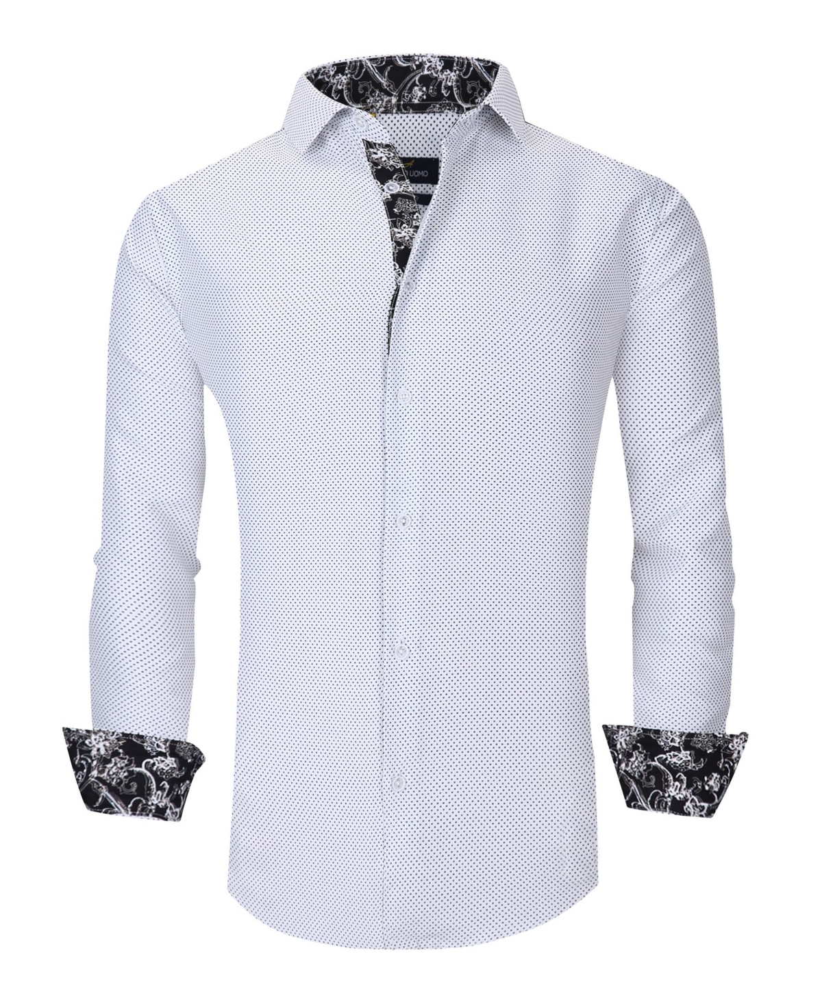 Men's Slim Fit Business Nautical Button Down Dress Shirt - White Polka Dots