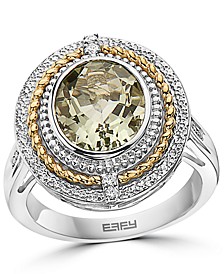 EFFY® Green Quartz (3-1/3 ct. t.w.) & Diamond (1/20 ct. t.w.) Statement Ring in Sterling Silver & 14k Gold