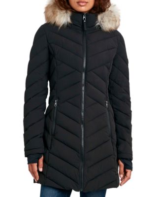 Nautica Women's Faux-Fur-Trim Hooded Stretch Puffer Coat - Macy's