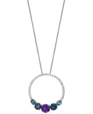 LALI Jewels - Multi-Gemstone (1-1/3 ct. t.w.) & Diamond (1/5 ct. t.w.) Circle 18" Pendant Necklace in 14k White Gold