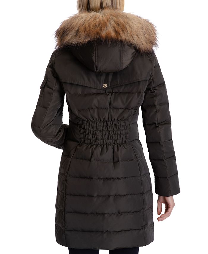 Michael Kors Women's Petite Faux-Fur-Trim Hooded Down Puffer Coat ...
