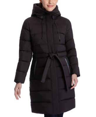 Women's Belted Hooded Down Puffer Coat, Created for Macy's