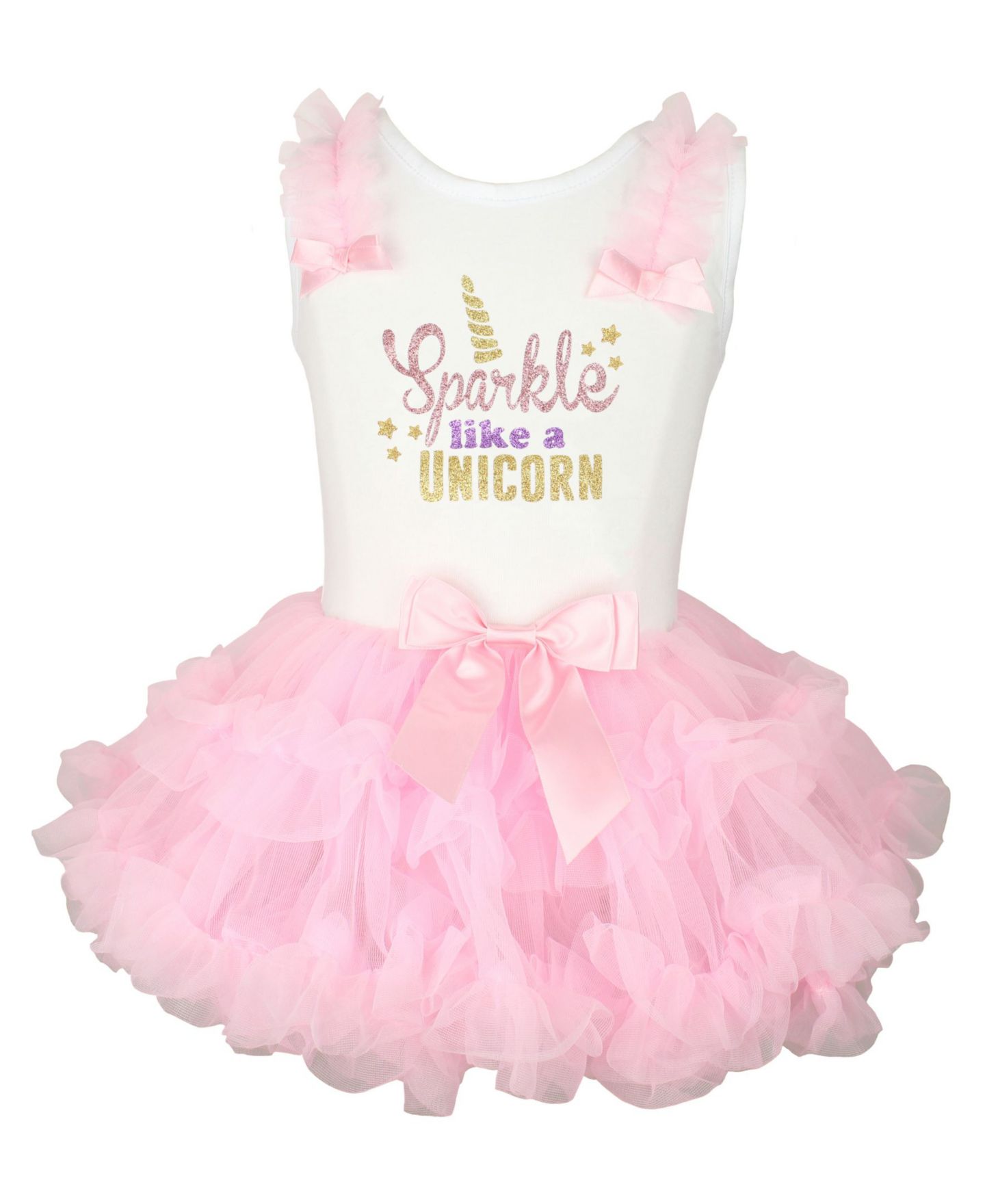 Платье Popatu Sparkle Unicorn Glitter Ruffle Dress with Tutu Skirt для девочек — фото 1