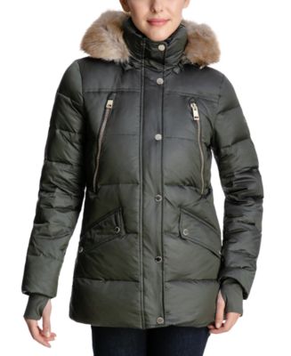 Michael Kors Women's Hooded Faux-Fur-Trim Down Puffer Coat, Created for ...