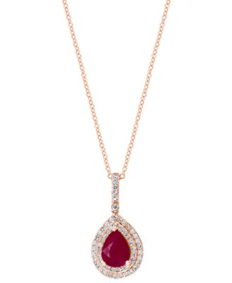 EFFY Collection - Ruby (7/8 ct. t.w.) & Diamond (1/4 ct. t.w.) Pendant Necklace in 14k Rose Gold, 16" + 2" extender