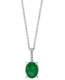 EFFY® Emerald (1-1/2 ct. t.w.) & Diamond (1/8 ct. t.w.) Pendant Necklace in 14k White Gold, 14" + 2" extender
