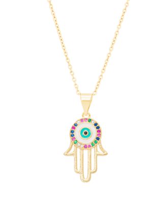 Macy's - Multi-Color Cubic Zirconia Evil Eye Hamsa Hand Pendant Necklace in Fine Gold Plate