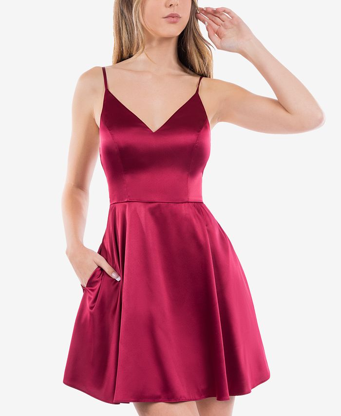 Satin fit and flare dress discount