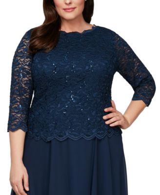 Plus Size Sequined Lace A-Line Dress