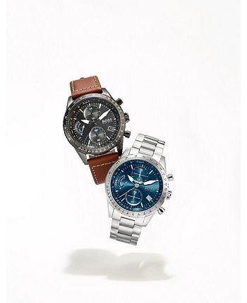 BOSS - Men's Chronograph Pilot Brown Leather Strap Watch 44mm