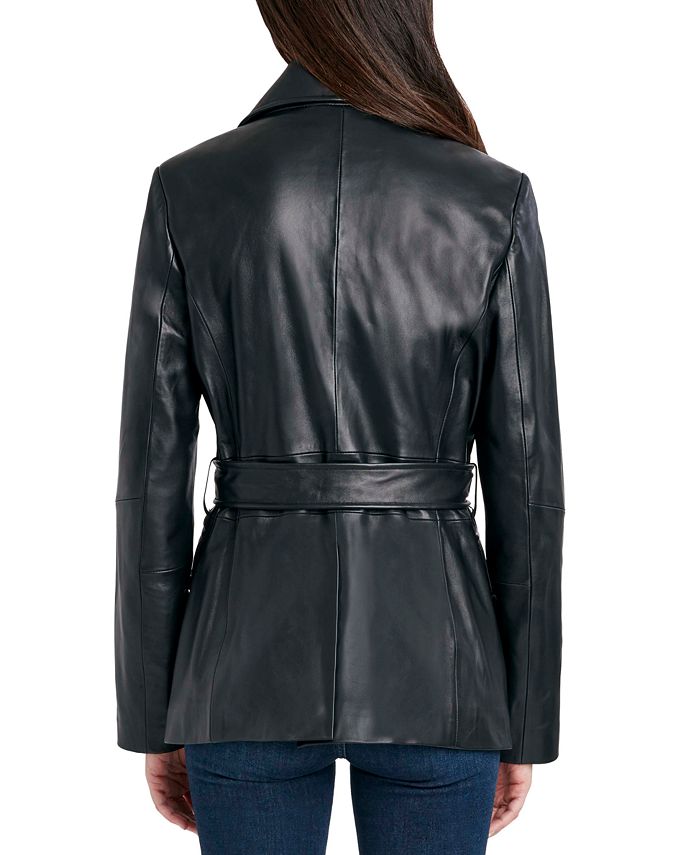 Tahari Halee Double-Breasted Leather Coat & Reviews - Coats & Jackets ...