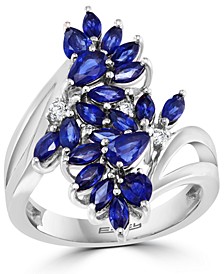 EFFY® Sapphire (2-5/8 ct. t.w.) & Diamond (1/10 ct. t.w.) Flower Ring in 14k White Gold