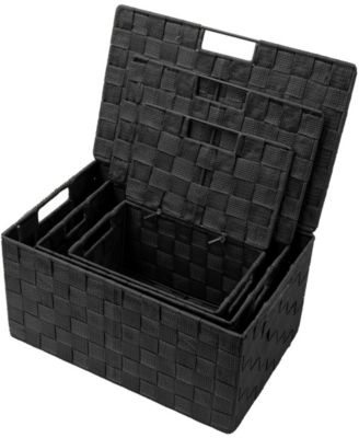 3 Piece Decorative Stackable Woven Basket with Lid and Built-in Carry Handles - Great for Storage and Organization