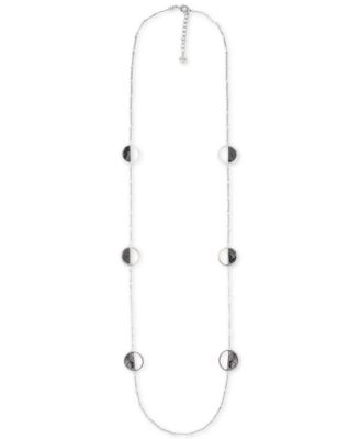 Photo 1 of Alfani Silver-Tone Faux-Leather Inlay Hoop Long Station Necklace, 42" + 2" extender