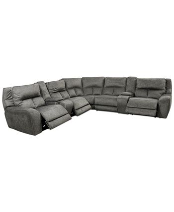 Furniture - Terrine 7-Pc. Fabric Sectional with 3 Power Motion Recliners and 2 USB Consoles