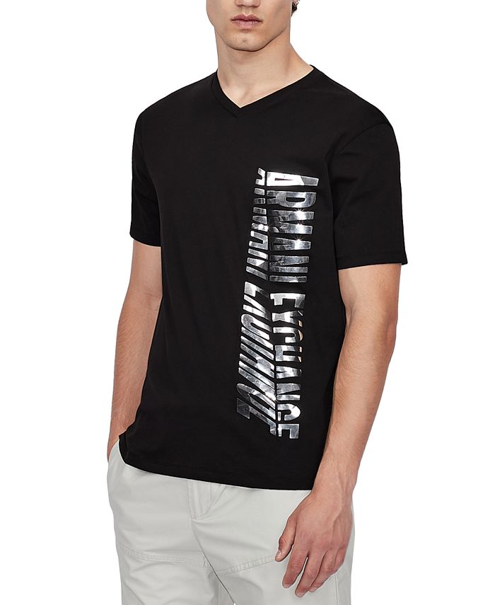 A|X Armani Exchange Men's Shine Reflective Logo Graphic V-Neck T-Shirt ...