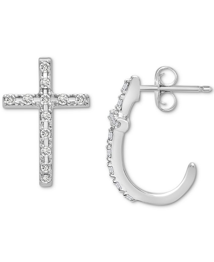 Wrapped Diamond Cross Earrings (1/8 ct. t.w.) in 14k White or Yellow