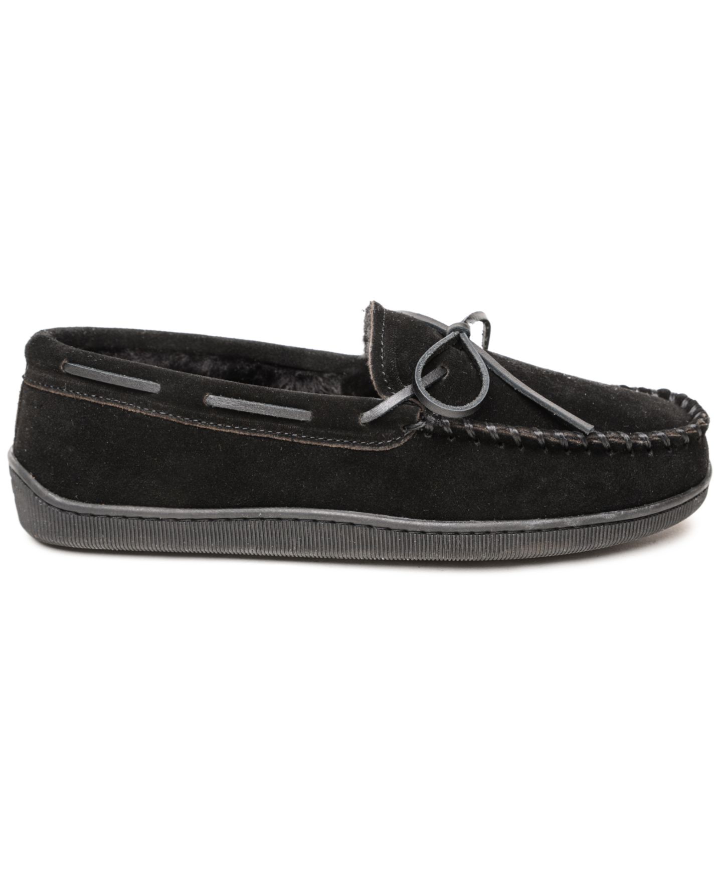 Мужские домашние тапочки Minnetonka с жёсткой подошвой и меховой подкладкой, цвет: Чёрный — фото 2
