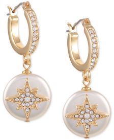 Gold-Tone Imitation Pearl & Crystal Dangle Hoop Drop Earrings