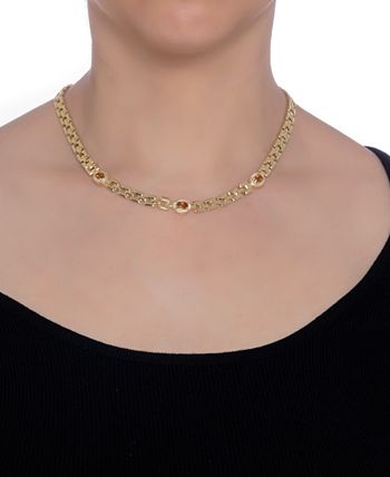 Macy's - Citrine (1-1/5 ct. t.w.) & White Topaz (1/20 ct. t.w.) Panther Link 17" Statement Necklace in 14k Gold-Plated Sterling Silver