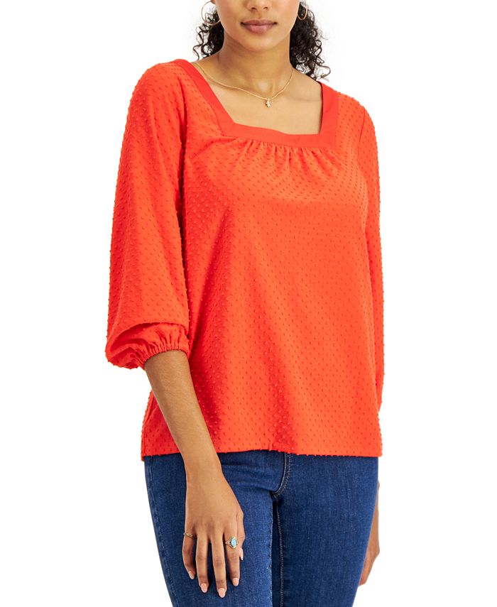 Style & Co ClipDot Peasant Blouse, Created for Macy's Macy's