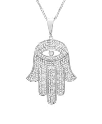 Men's Diamond Hamsa Hand 22" Pendant Necklace (1/4 ct. t.w.) in 14k Gold-Plated Sterling Silver or Sterling Silver