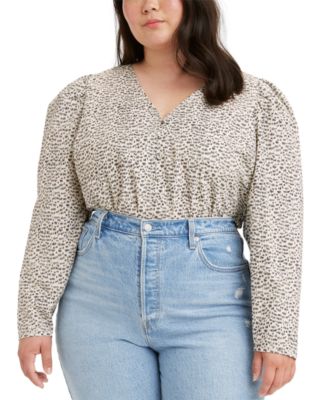 Printed Teegan Mutton-Sleeve Blouse 