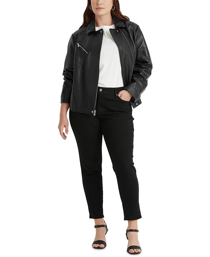 Lauren Ralph Lauren Plus-Size Leather Moto Jacket - Macy's