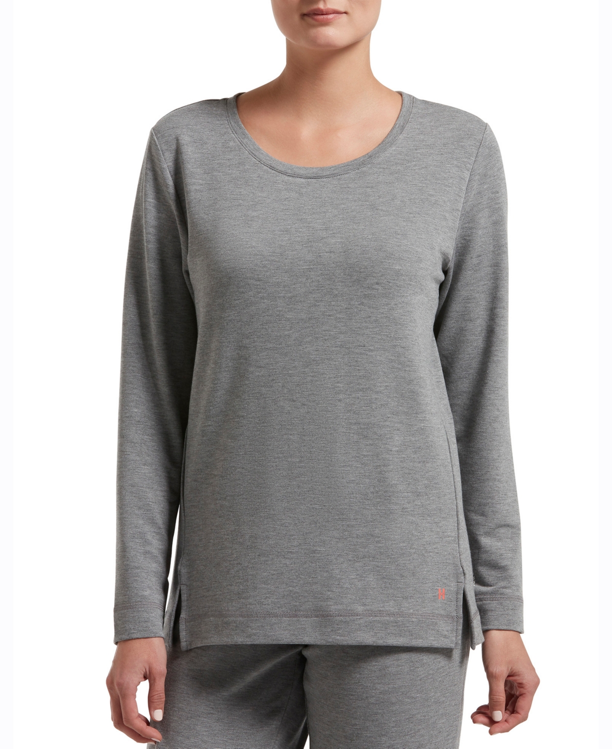 Hue Plus Size Solid Long Sleeve Lounge T-shirt In Gray