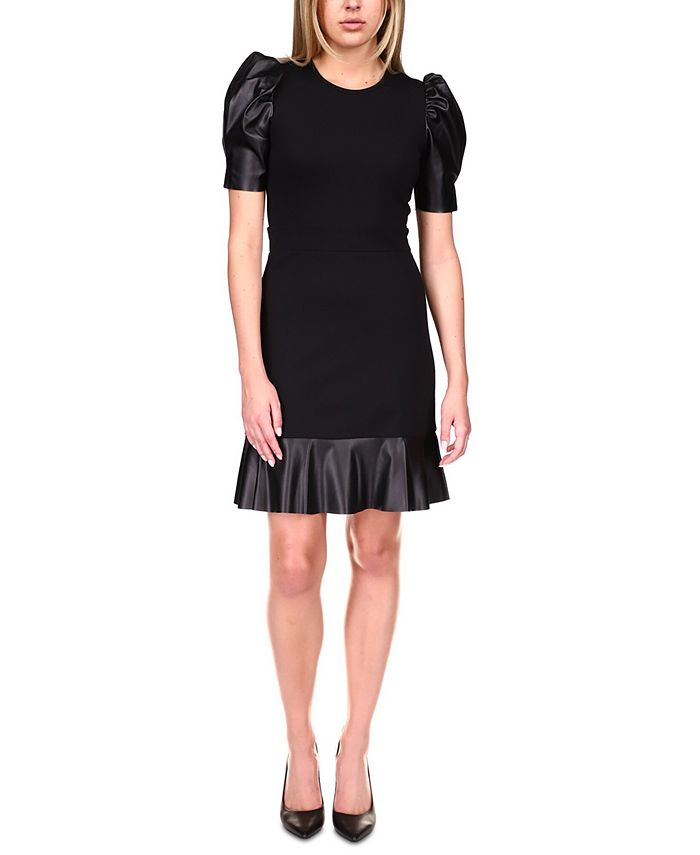 Michael Kors Puff-Sleeve Ruffle-Trim Dress & Reviews - Dresses - Women -  Macy's