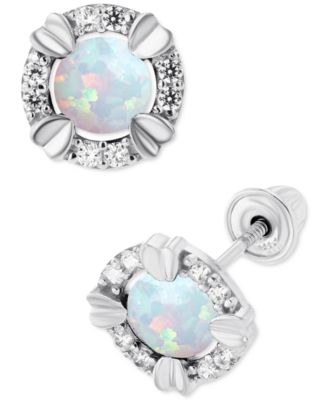 Macy's - Lab-Grown Opal (1/5 ct. t.w.) & Lab-Grown White Sapphire (1/10 ct. t.w.) Oval Stud Earrings