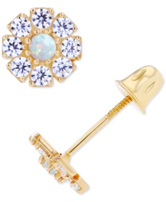 Lab-Grown Opal (1/20 ct. t.w.) & Lab-Grown White Sapphire (1/2 ct. t.w.) Stud Earrings