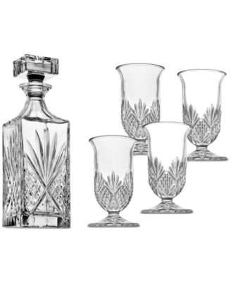 Godinger - Dublin Crystal Whiskey Decanter & 4 Whiskey Shooter Glasses
