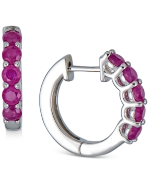 Macy's Ruby Small Hoop Earrings (1-1/2 Ct. T.w.) In Sterling Silver, 0.67" In Ruby