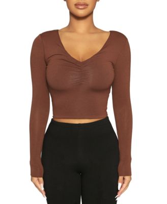 Naked Wardrobe - V-Neck Front-Ruched Top