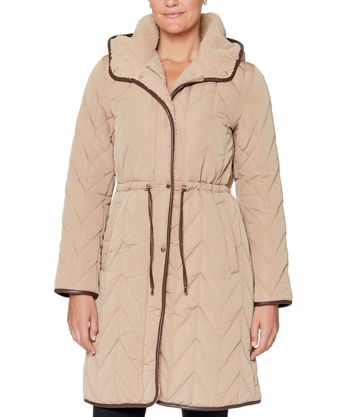 Vince Camuto Women's Belted Quilted Hooded Puffer Coat - Macy's