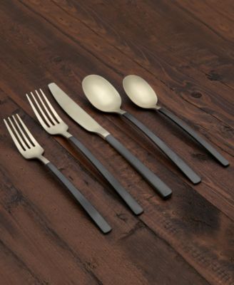 Beacon Two Tone Black-Gold Satin 20-Piece Flatware Set, Service for 4