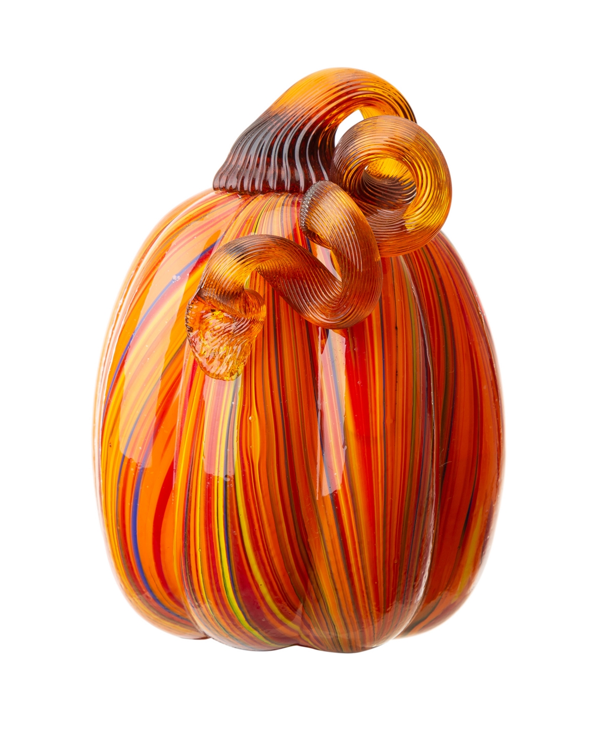 Glitzhome 5.5" H Multi Striped Glass Pumpkin In Punpkin