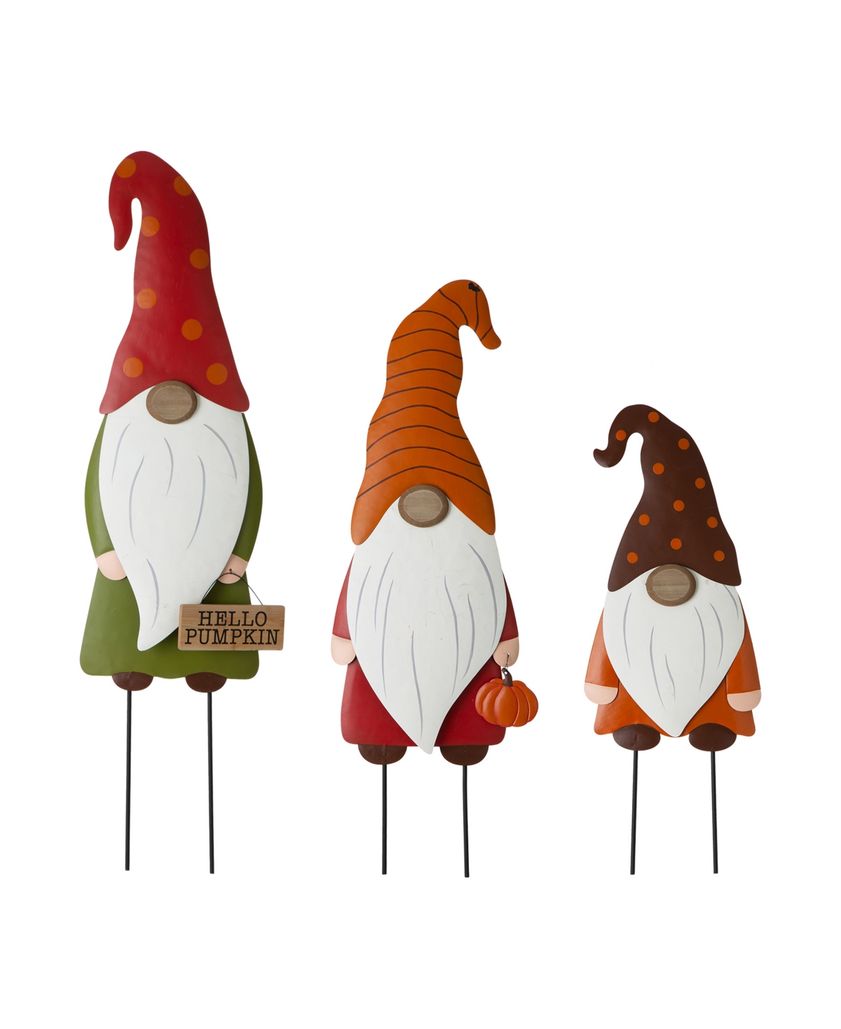 Glitzhome Set Of 3 Fall Gnome Family Yard Stake Or Wall Decor Or Standing Decor Kd, Three Function In Multi