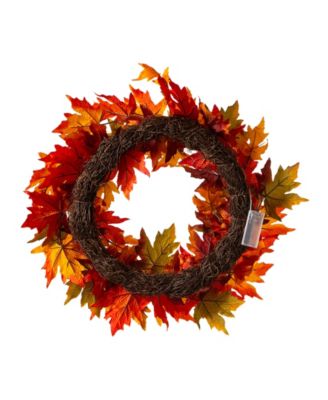 24" D Fall Lighted Maple Leaves Wreath