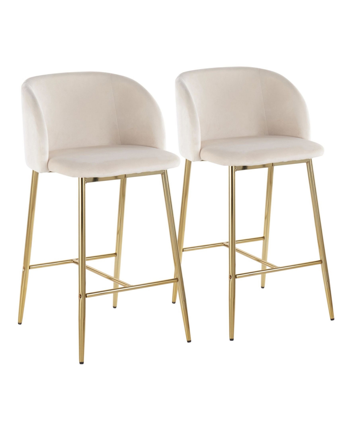 Fran Contemporary Counter Stool, Set of 2 - Gold-Tone Steel, Cream Velvet