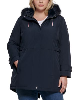 Plus Size Faux-Fur-Trim Hooded Raincoat, Created for Macy's