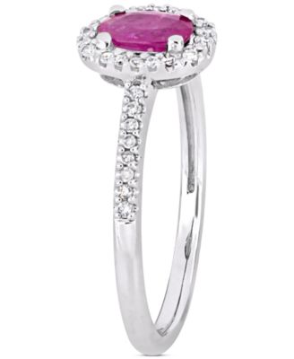 Ruby (5/8 ct. t.w.) & Diamond (1/8 ct. t.w.) Oval Halo Ring in 10k White Gold