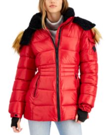 Juniors' Faux-Fur-Trim Hooded Shine Puffer Coat, Created for Macy's