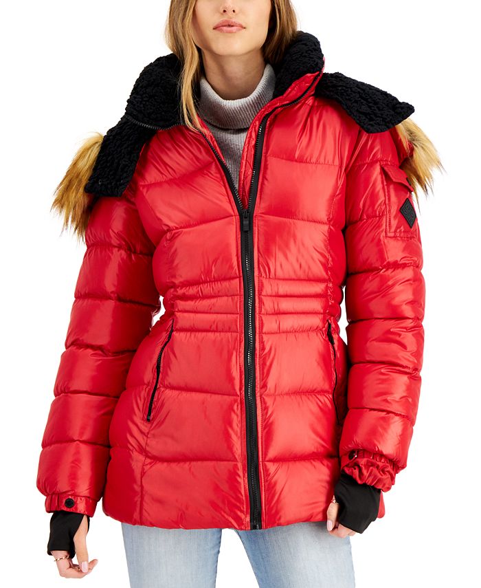 Madden Juniors' Faux-Fur-Trim Hooded Shine Puffer Coat, Created for Macy's & Reviews Coats & Jackets - Women
